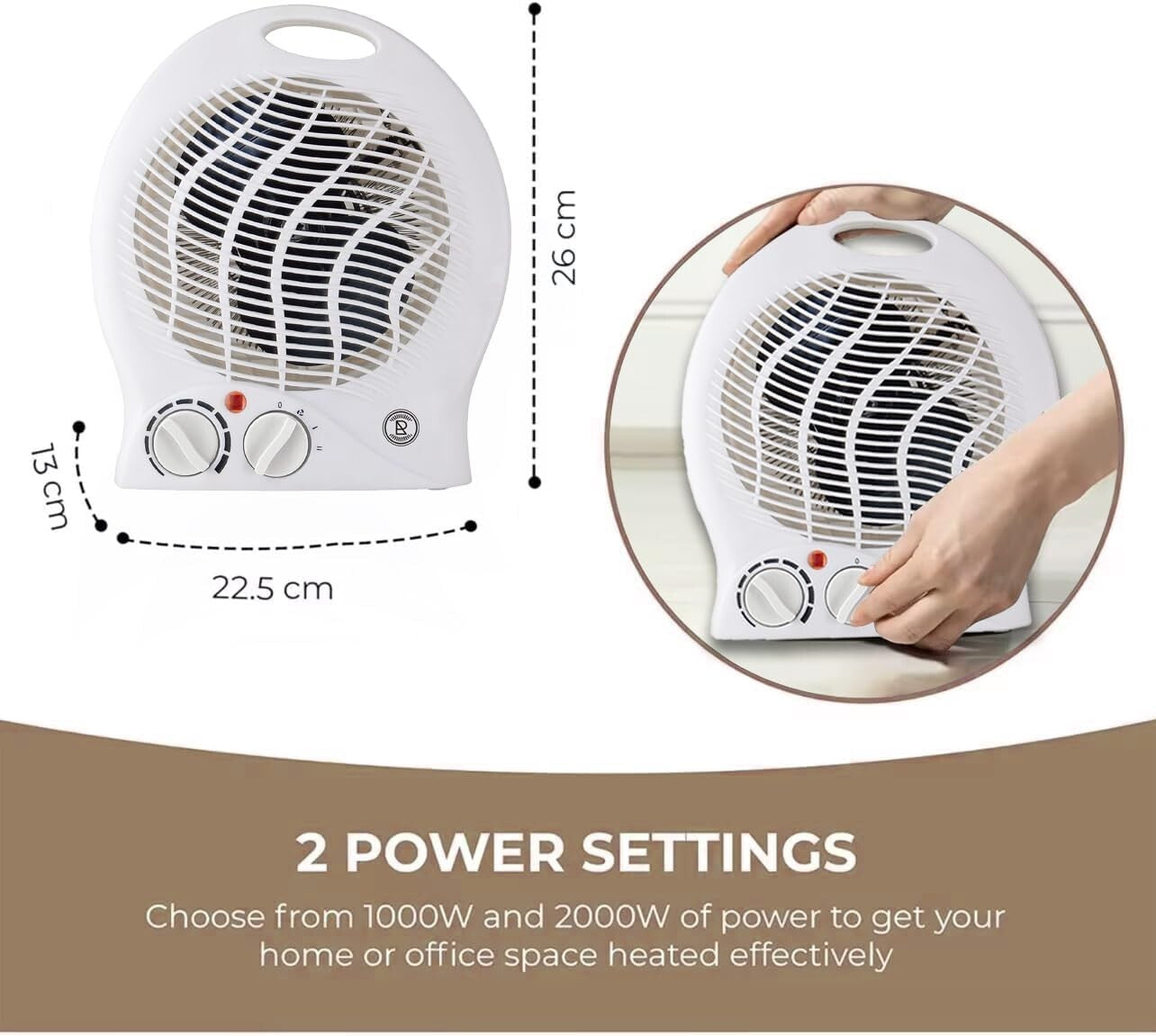 Fan Heater 2KW 2000W Small Portable Electric Hot Warm Air Upright