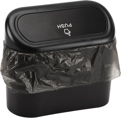 Car Trash Can with Lid, Mini Auto Dustbin Garbage Organizer with 30 Pcs Plastic Trash Bag