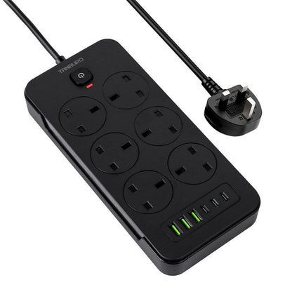 Surge Protected Extension Lead with 6 USB USB C 6Gang Way Power Cable UK Plug