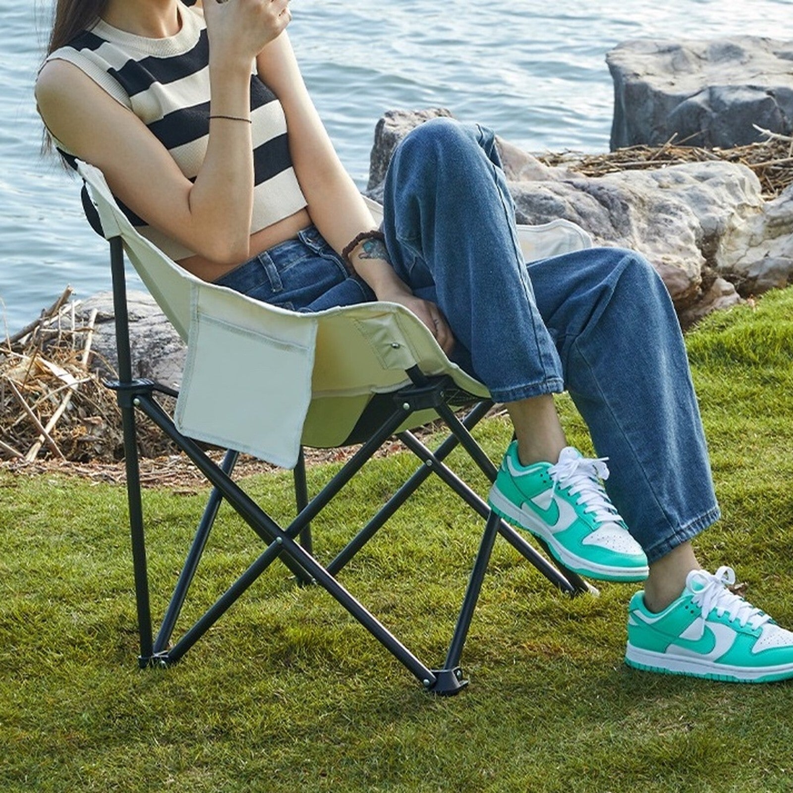 Canvas Camping Chairs 2PC Lightweight Folding Chairs - Pockets & Carry Bag