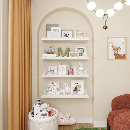 White Wavy Wooden Floating Shelf Bedroom Wall-Mounted Shelf Storage Wall Rack