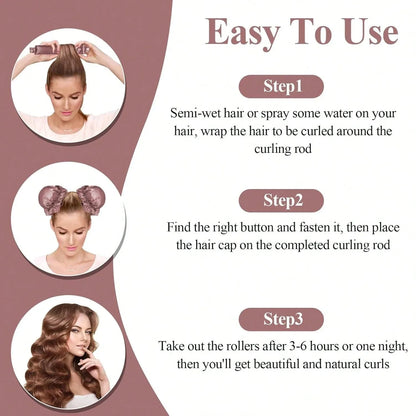 3Pc Satin Heatless Curling Rod with Hair Caps, Soft Overnight Curling Hairstyling Tools