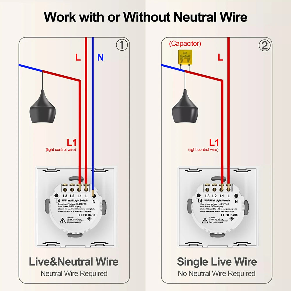Alexa RF433 No Neutral Tuya Control Works with Touch Switches - EditWell