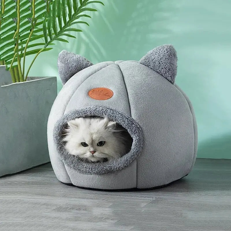 Cat Head Shape Cute and Comfortable Warm Cat House Safe Sleep Cave - EditWell