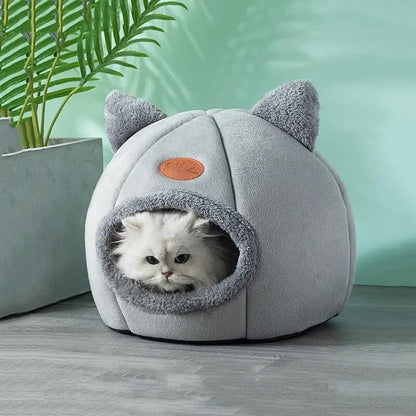 Cat Head Shape Cute and Comfortable Warm Cat House Safe Sleep Cave - EditWell