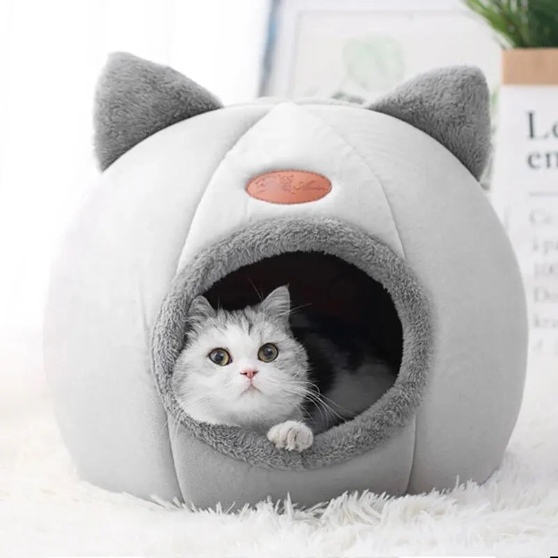Cat Head Shape Cute and Comfortable Warm Cat House Safe Sleep Cave - EditWell