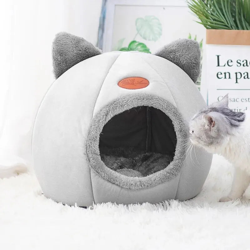 Cat Head Shape Cute and Comfortable Warm Cat House Safe Sleep Cave - EditWell