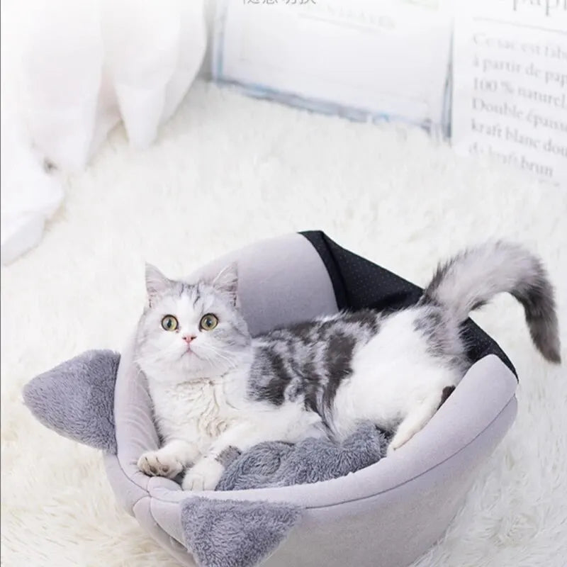 Cat Head Shape Cute and Comfortable Warm Cat House Safe Sleep Cave - EditWell