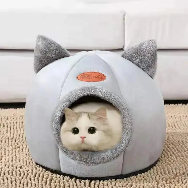 Cat Head Shape Cute and Comfortable Warm Cat House Safe Sleep Cave - EditWell