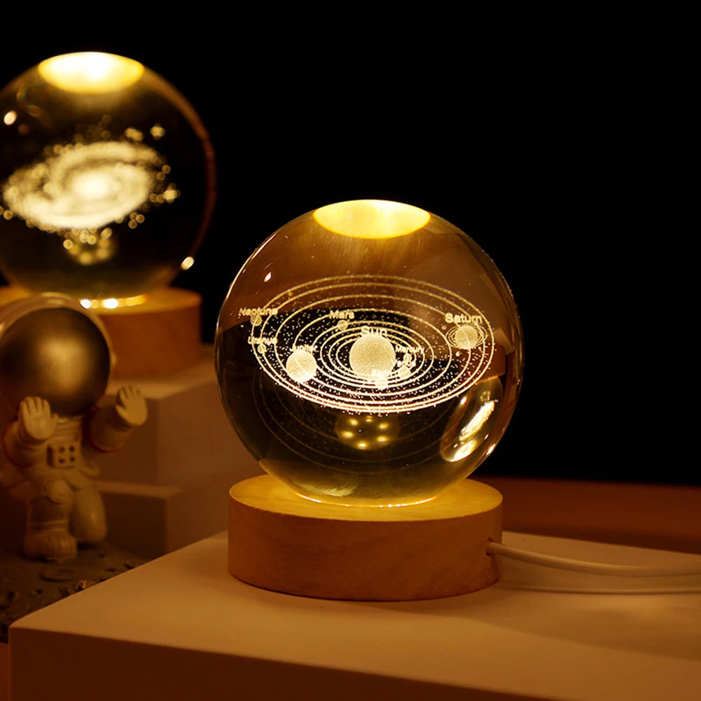Crystal Ball Night Lights Glowing Planet Galaxy Astronaut 3D Moon Table Lamp USB Atmosphere Lamp Tabletop Decorations Kid Gifts - EditWell