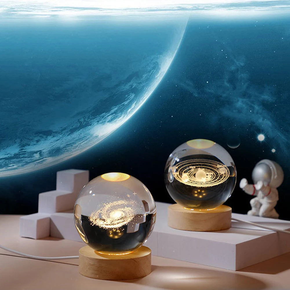 Crystal Ball Night Lights Glowing Planet Galaxy Astronaut 3D Moon Table Lamp USB Atmosphere Lamp Tabletop Decorations Kid Gifts - EditWell