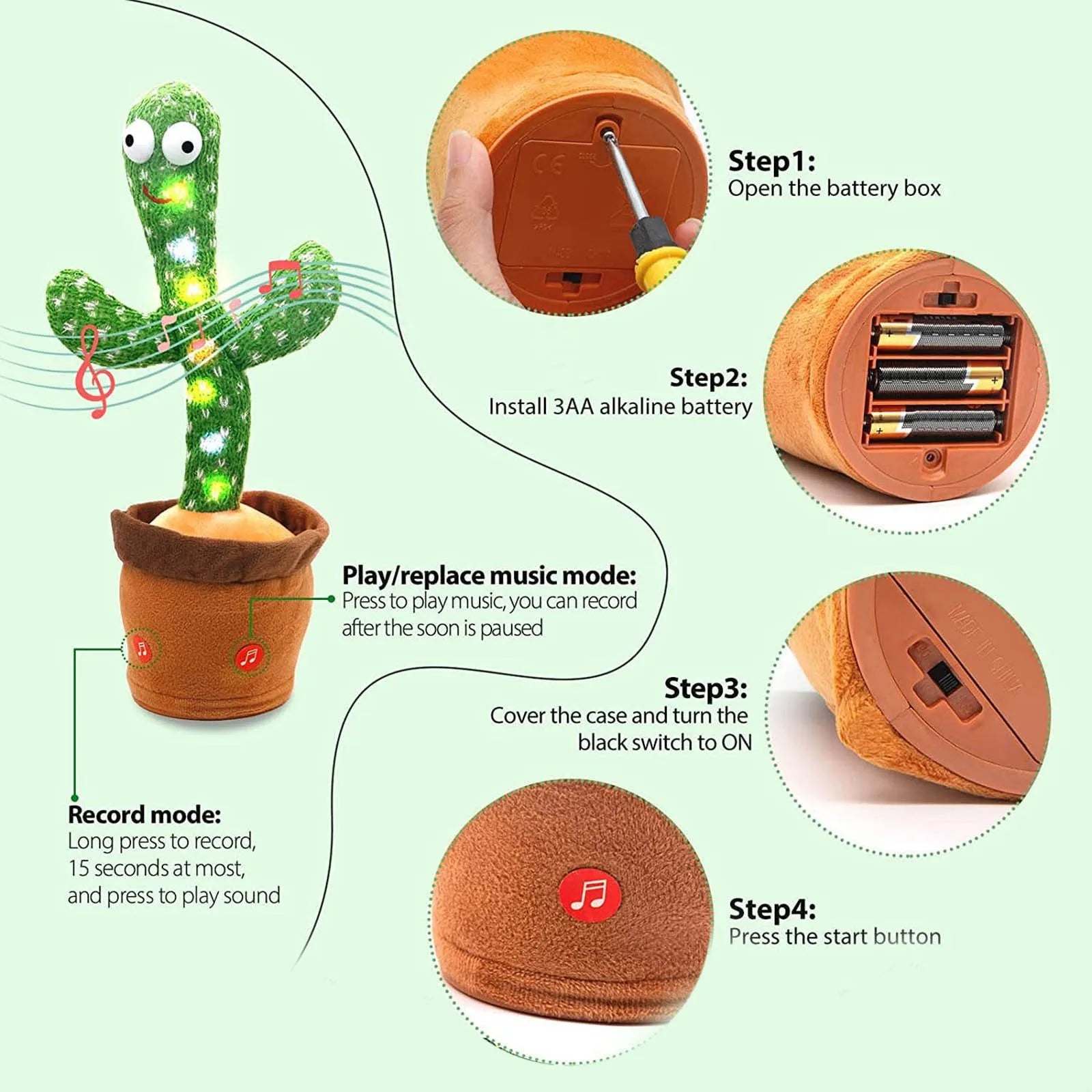 Dancing Cactus Toy — Talks, Sings & Repeats | 120 Songs Musical Plush Speaker | Best Kids Gift - EditWell