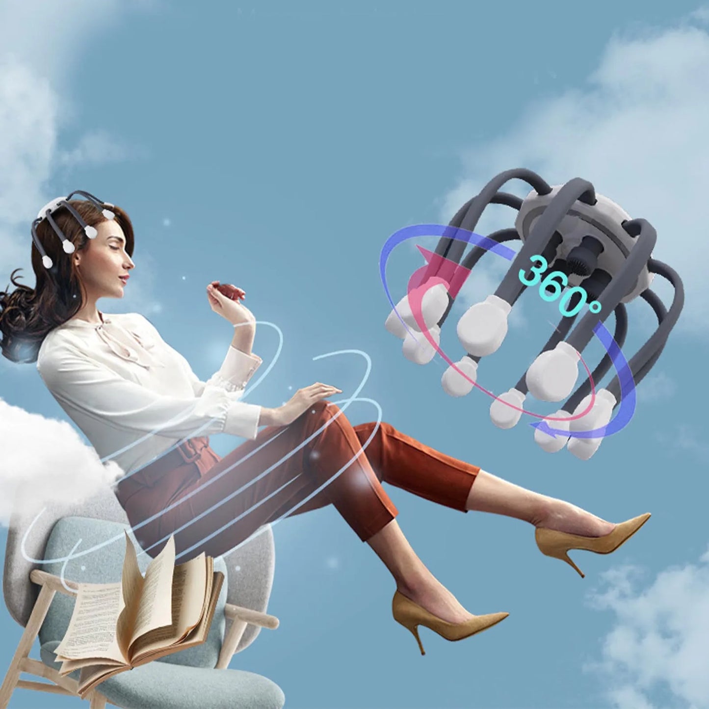 Electric Head Scalp Massager 360° | 4 Contact Points | Multiple Modes | Adjustable Intensity | Smart Timer | Stress Headache & Fatigue Relief | USB Rechargeable - EditWell