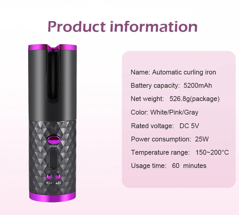 CurlEase Pro – Portable Wireless Automatic Hair Curler