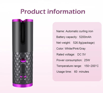 CurlEase Pro – Portable Wireless Automatic Hair Curler
