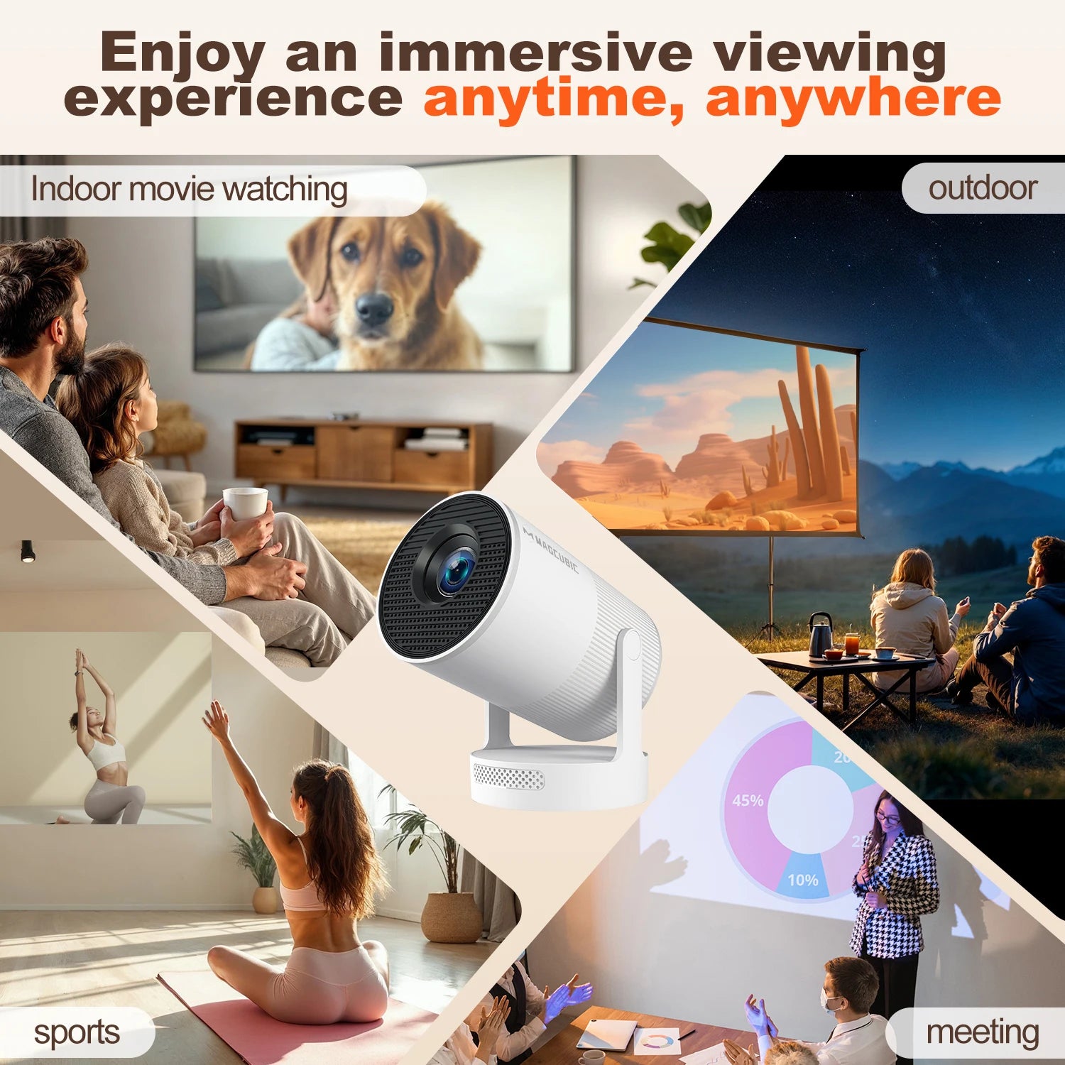HY300 Ultra Portable 4K Projector with Speaker Electronic Focus 300ANSI - EditWell