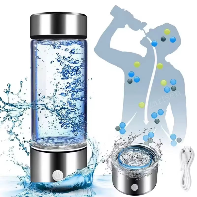Hydrogen Water Generator Bottle | Titanium Platinum Electrolytic Cell | USB Rechargeable | BPA-Free Glass & Stainless Steel | Home, Office & Travel - EditWell