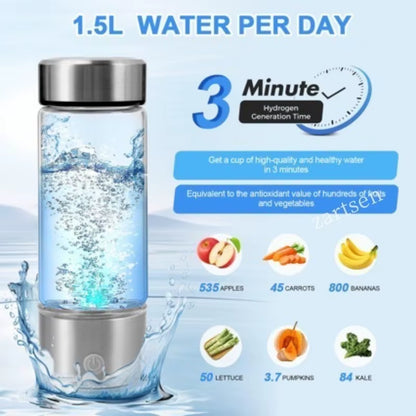 Hydrogen Water Generator Bottle | Titanium Platinum Electrolytic Cell | USB Rechargeable | BPA-Free Glass & Stainless Steel | Home, Office & Travel - EditWell
