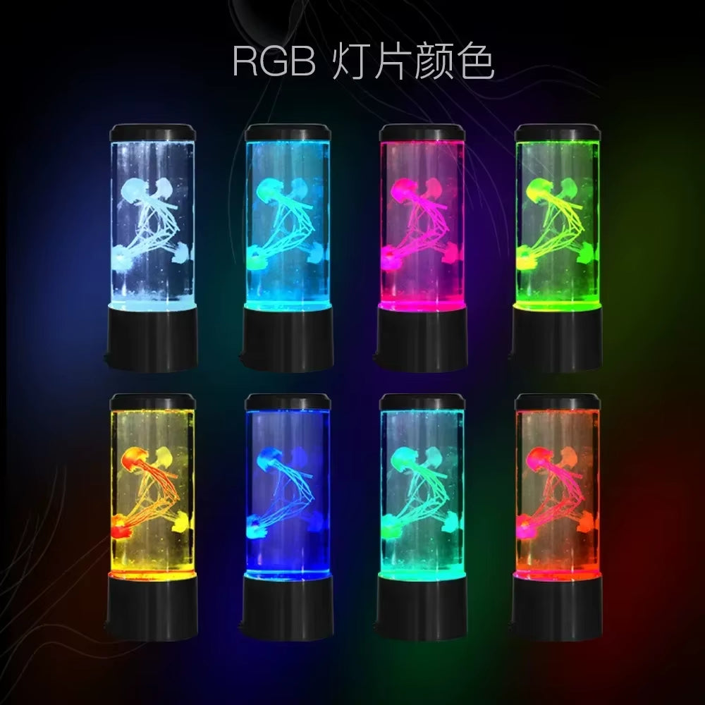 Jellyfish Lamp LED Night Light – 8 Colour RGB, Remote Control, USB-C Rechargeable - EditWell