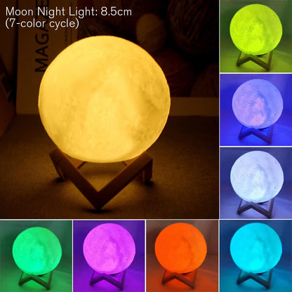 Moon Lamp LED Night Light 8cm | 3D Realistic Lunar Surface | Warm Glow | Wooden Stand | Battery Powered | Bedroom Décor | Kids & Astronomy Gift - EditWell