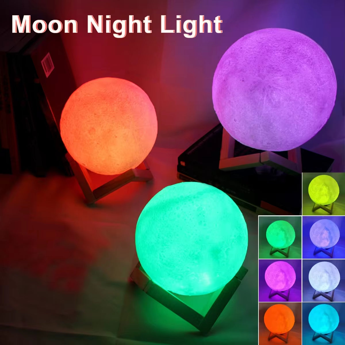 Moon Lamp LED Night Light 8cm | 3D Realistic Lunar Surface | Warm Glow | Wooden Stand | Battery Powered | Bedroom Décor | Kids & Astronomy Gift - EditWell
