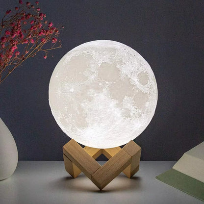 Moon Lamp LED Night Light 8cm | 3D Realistic Lunar Surface | Warm Glow | Wooden Stand | Battery Powered | Bedroom Décor | Kids & Astronomy Gift - EditWell