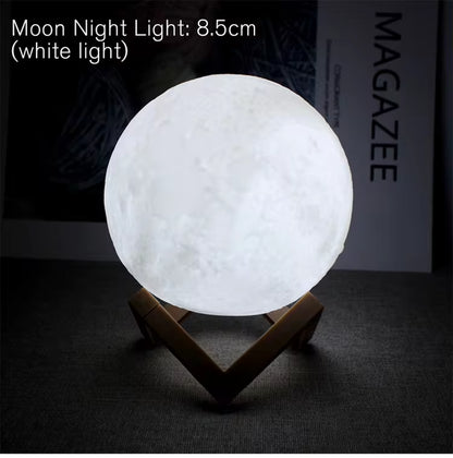Moon Lamp LED Night Light 8cm | 3D Realistic Lunar Surface | Warm Glow | Wooden Stand | Battery Powered | Bedroom Décor | Kids & Astronomy Gift - EditWell