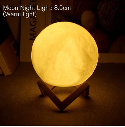 Moon Lamp LED Night Light 8cm | 3D Realistic Lunar Surface | Warm Glow | Wooden Stand | Battery Powered | Bedroom Décor | Kids & Astronomy Gift - EditWell
