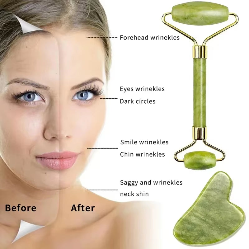 Natural Jade Roller Massager for Face Roller Facial Liftting Anti-Wrinkle Gua Sha Jade Stone Skin Care Tool - EditWell