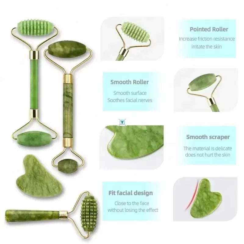 Natural Jade Roller Massager for Face Roller Facial Liftting Anti-Wrinkle Gua Sha Jade Stone Skin Care Tool - EditWell