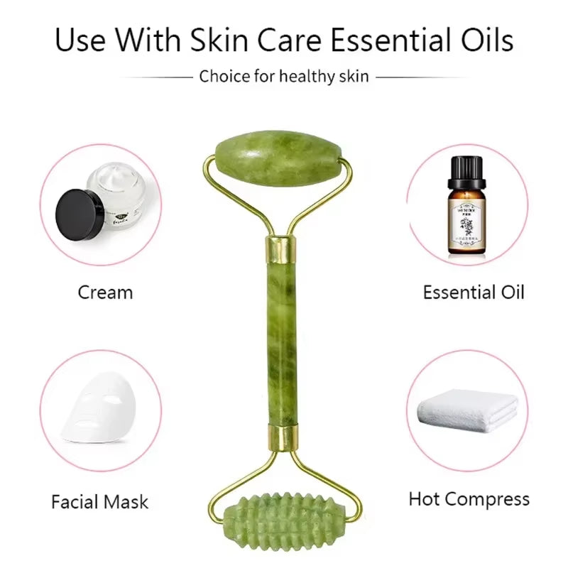 Natural Jade Roller Massager for Face Roller Facial Liftting Anti-Wrinkle Gua Sha Jade Stone Skin Care Tool - EditWell
