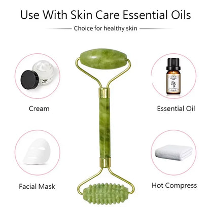 Natural Jade Roller Massager for Face Roller Facial Liftting Anti-Wrinkle Gua Sha Jade Stone Skin Care Tool - EditWell