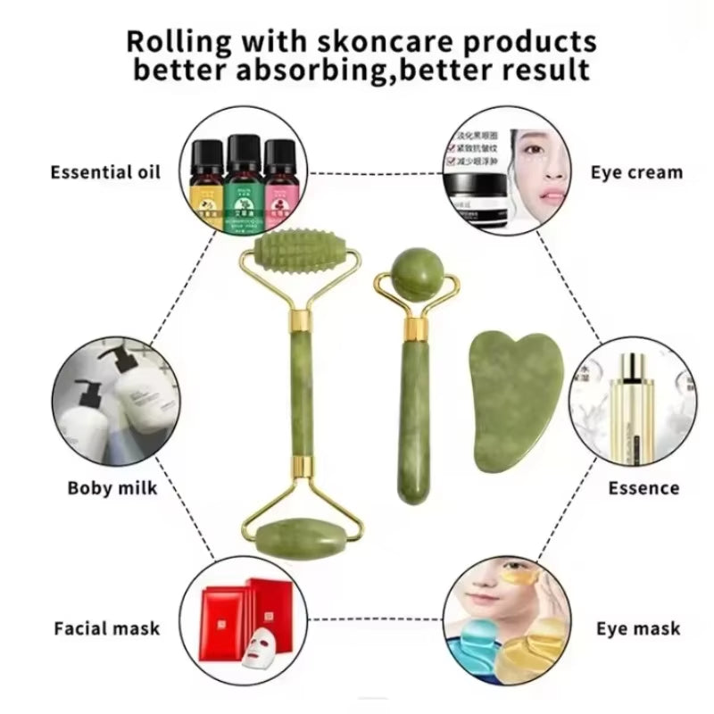 Natural Jade Roller Massager for Face Roller Facial Liftting Anti-Wrinkle Gua Sha Jade Stone Skin Care Tool - EditWell