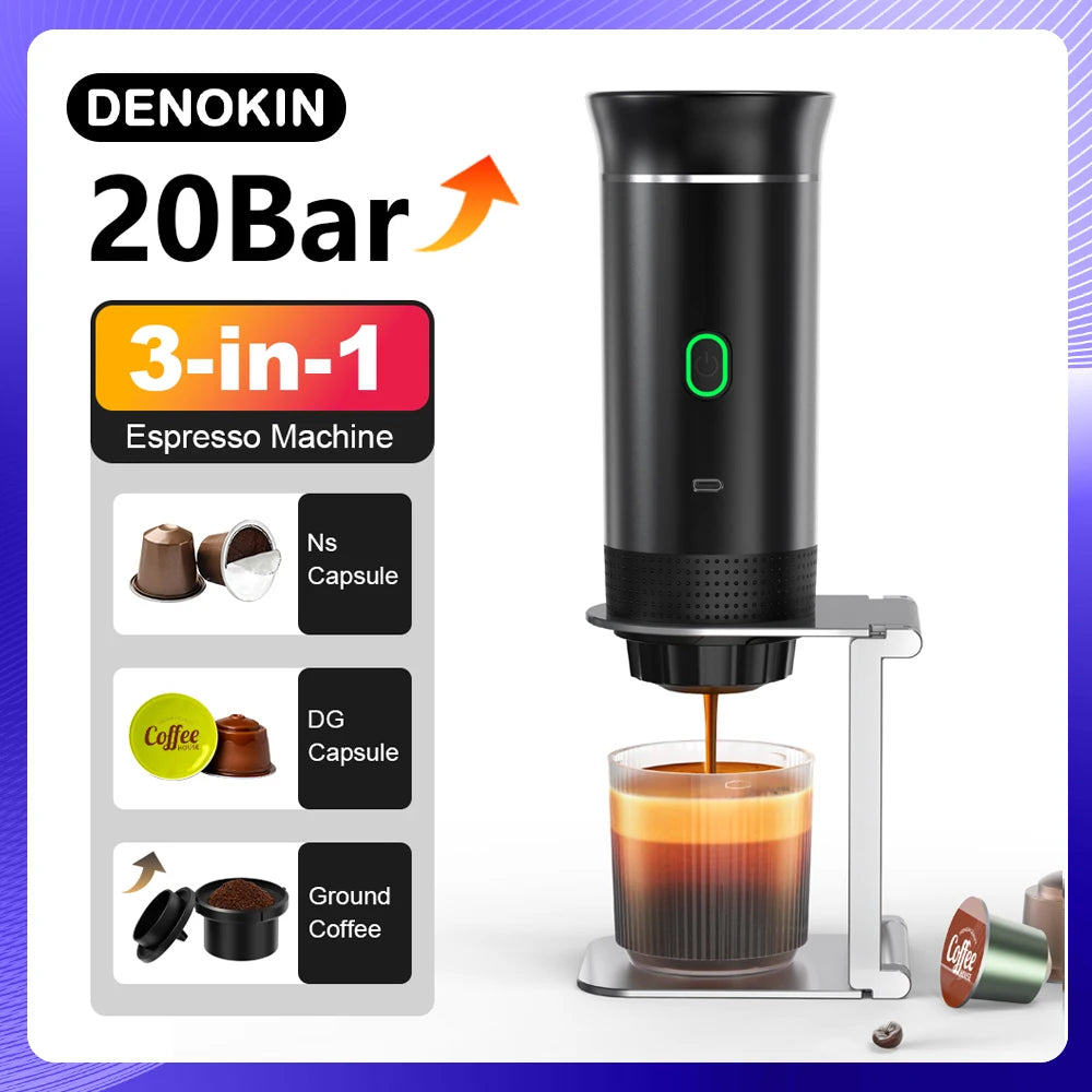 Portable Espresso Machine 3-in-1 | 20 Bar Pressure | USB-C Rechargeable | Compatible with Capsules & Ground Coffee | Car, Camping, Home & Travel - EditWell
