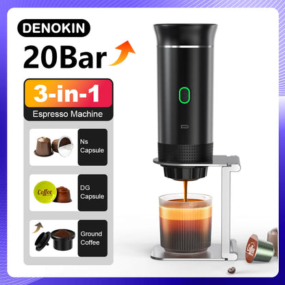 Portable Espresso Machine 3-in-1 | 20 Bar Pressure | USB-C Rechargeable | Compatible with Capsules & Ground Coffee | Car, Camping, Home & Travel - EditWell