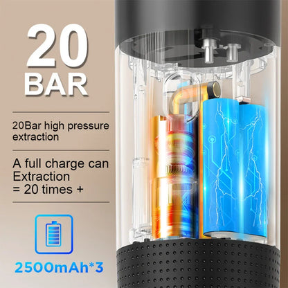 Portable Espresso Machine 3-in-1 | 20 Bar Pressure | USB-C Rechargeable | Compatible with Capsules & Ground Coffee | Car, Camping, Home & Travel - EditWell