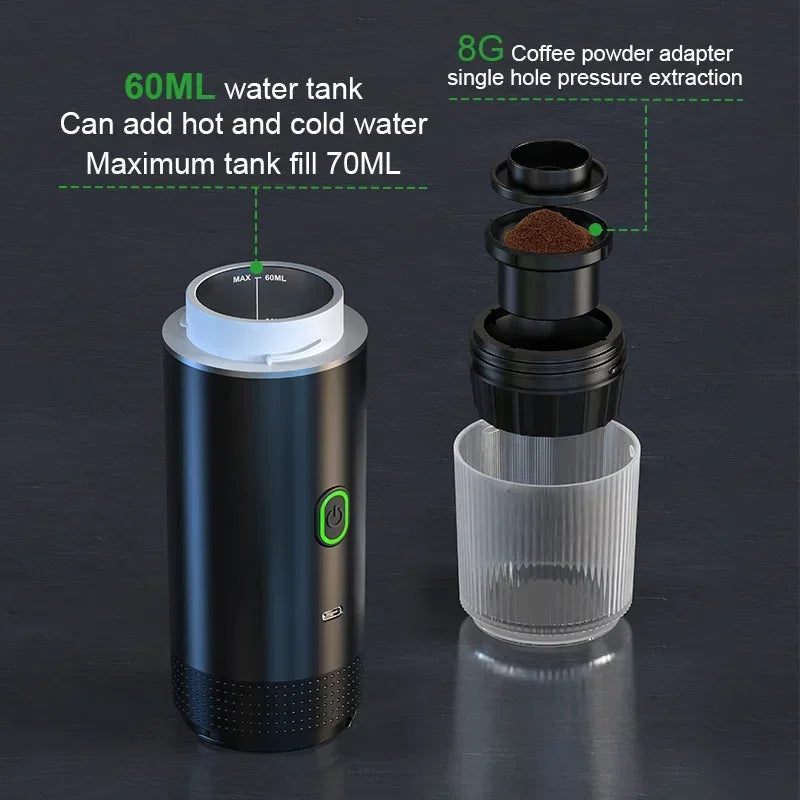 Portable Espresso Machine 3-in-1 | 20 Bar Pressure | USB-C Rechargeable | Compatible with Capsules & Ground Coffee | Car, Camping, Home & Travel - EditWell