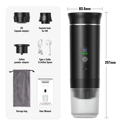 Portable Espresso Machine 3-in-1 | 20 Bar Pressure | USB-C Rechargeable | Compatible with Capsules & Ground Coffee | Car, Camping, Home & Travel - EditWell