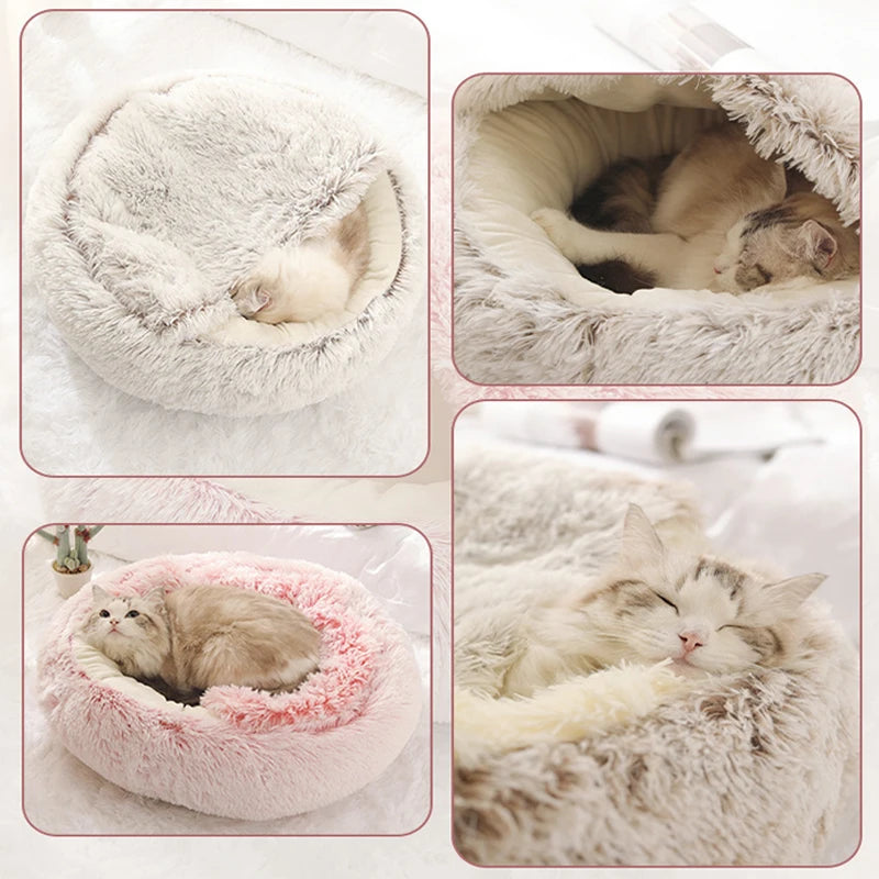 Premium Soft Plush Round Pet Bed with Removable Cover - 2-in-1 Sleeping Nest for Cats and Small Dogs - Ideal for Winter Comfort - EditWell
