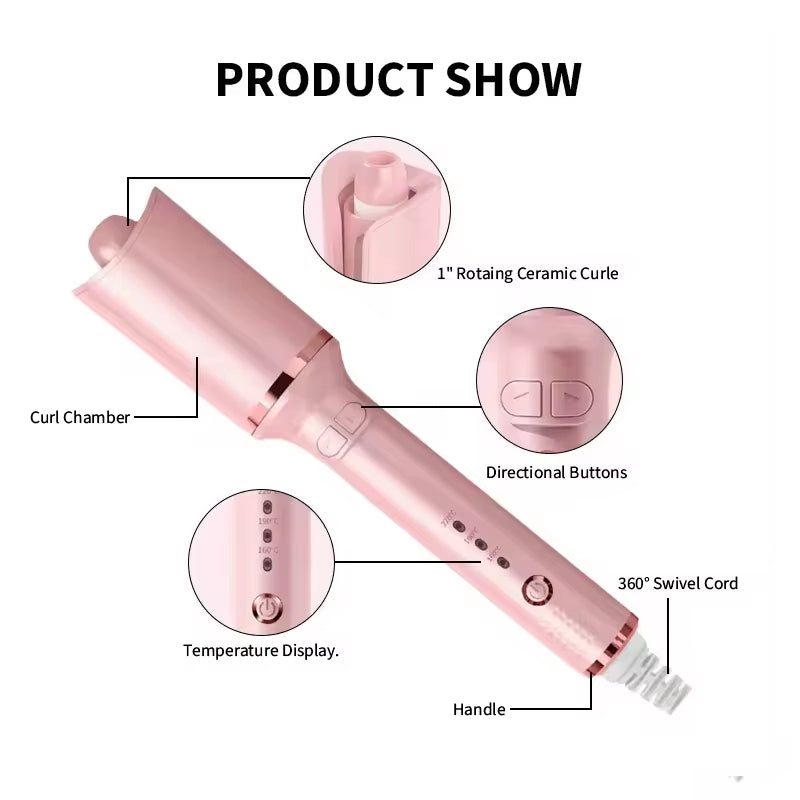 Professional Automatic Hair Curler | Ceramic Tourmaline Barrel | 160–220°C | 9s Auto Curl Timer | Left & Right Rotation | Anti-Burn | Salon Results at Home - EditWell