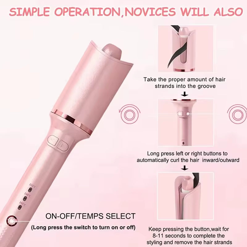 Professional Automatic Hair Curler | Ceramic Tourmaline Barrel | 160–220°C | 9s Auto Curl Timer | Left & Right Rotation | Anti-Burn | Salon Results at Home - EditWell