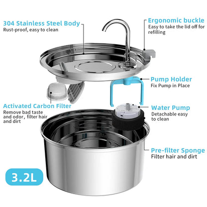 PureFlow Pet – Stainless Steel Smart Water Fountain