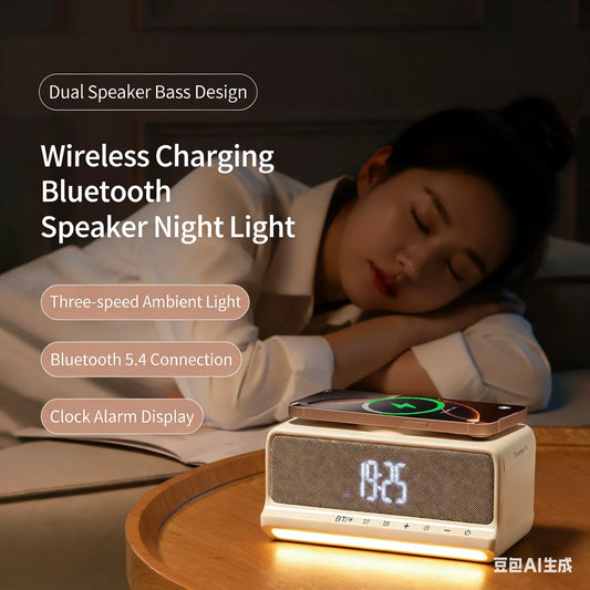 AuraSound Charge – LED Alarm Clock Speaker & Wireless Charger