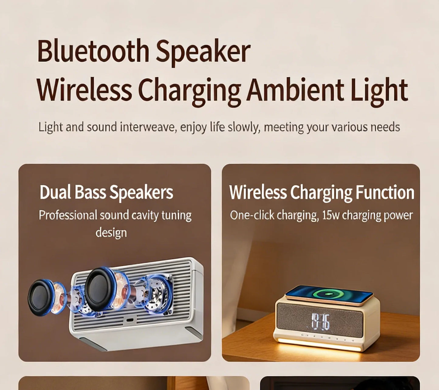 AuraSound Charge – LED Alarm Clock Speaker & Wireless Charger