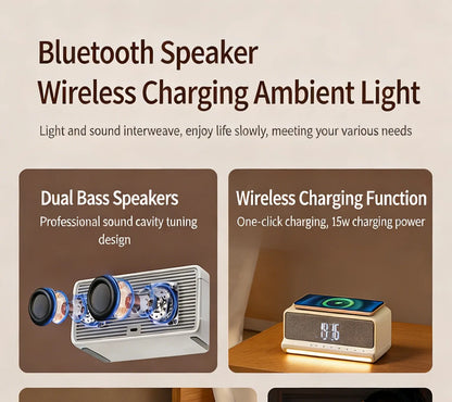 AuraSound Charge – LED Alarm Clock Speaker & Wireless Charger