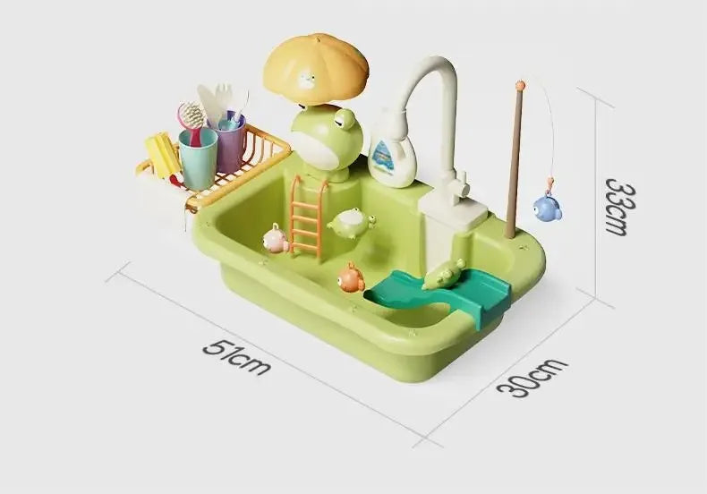Electric Kids Kitchen Sink Toy with Running Water - Pretend Play Dishwasher and Food Fishing Role Play Gift for Girls