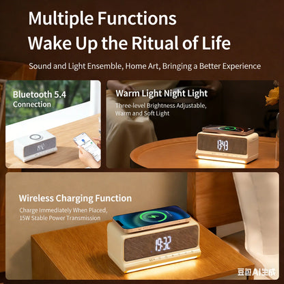 AuraSound Charge – LED Alarm Clock Speaker & Wireless Charger