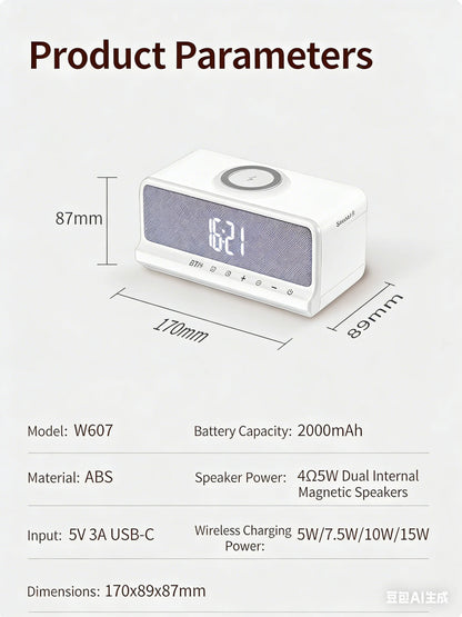 AuraSound Charge – LED Alarm Clock Speaker & Wireless Charger