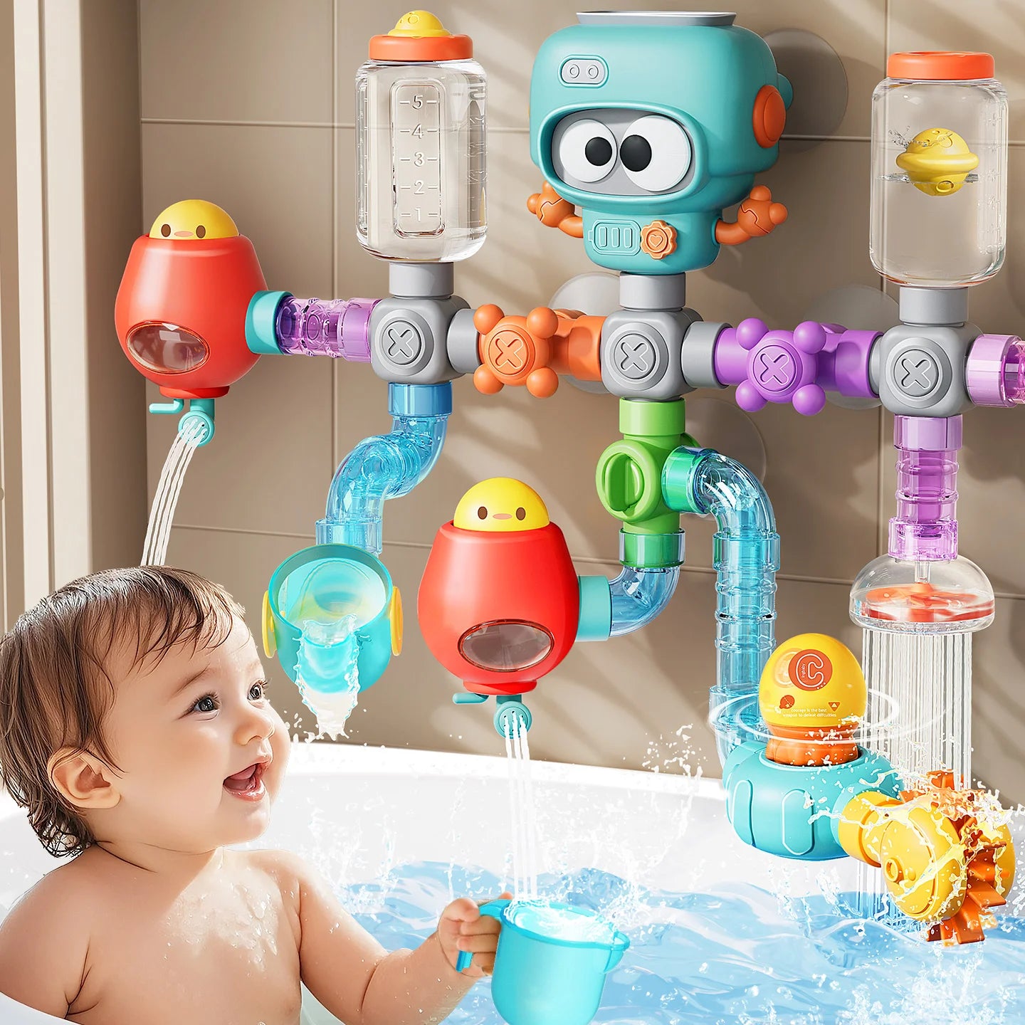 SplashSpin Tubes – Interactive Baby Bath Toy Set
