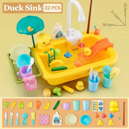 Electric Kids Kitchen Sink Toy with Running Water - Pretend Play Dishwasher and Food Fishing Role Play Gift for Girls